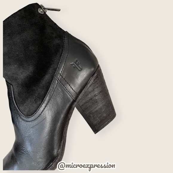 Frye Tessa Zip Short Black Suede Real Leather Zip Up Heeled Round Toe Ankle Boot - Picture 7 of 11